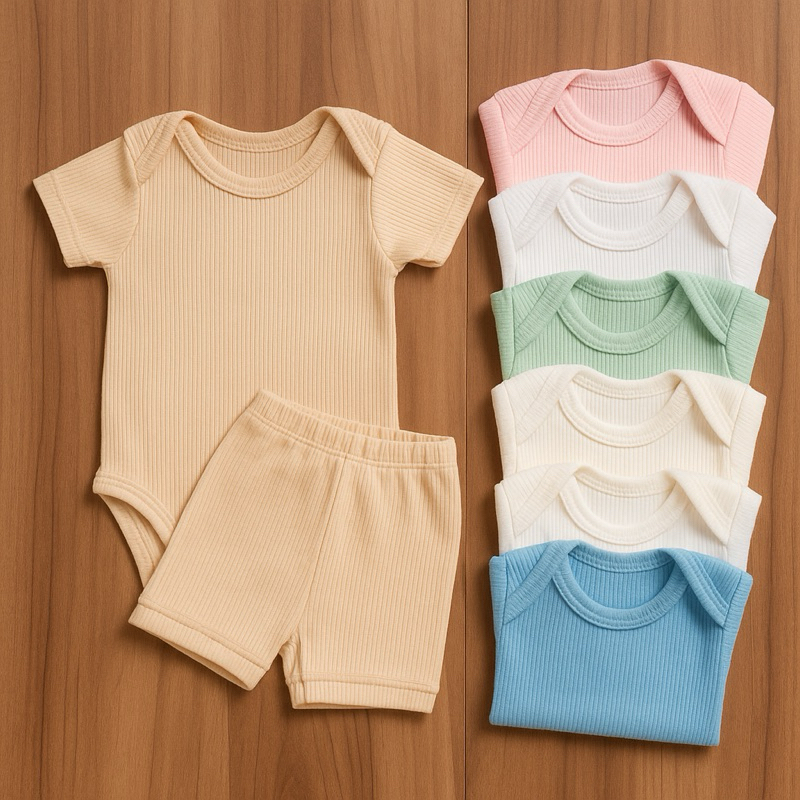 kit 4 peças body infantil bebê/ shortinho para bebe menino e menina/ bory manga curta