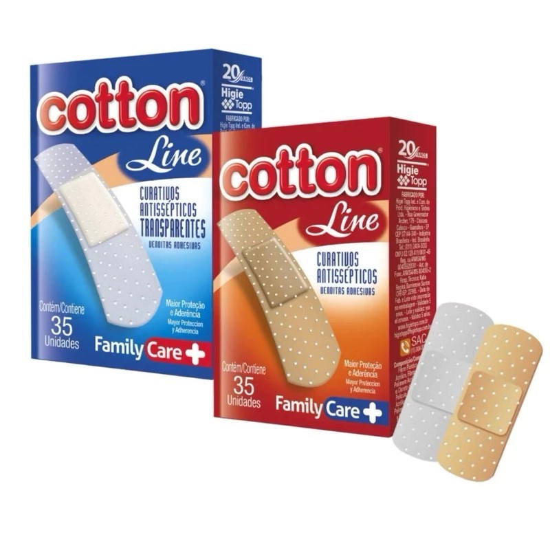 KIT 5 Curativos Antissépticos Cotton Line 35 Unidades Cada em Oferta na Shopee