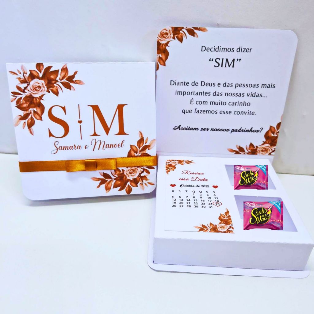 5 Convite para Padrinhos de Casamento Terracota - Caixa para Bombons - Padrinho - Madrinha - Civil em Oferta na Shopee