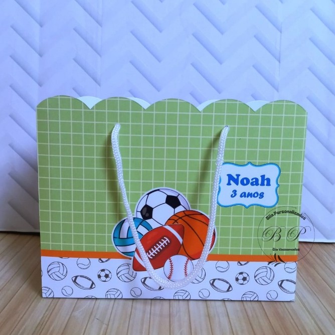 Sacolinha Personalizada  M  Bolas Esportivas / Bolsinha / Lembrancinha / Aniversário