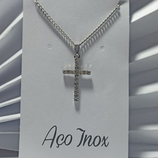 Colar Cruz com strass em Aço Inoxidável em Oferta na Shopee