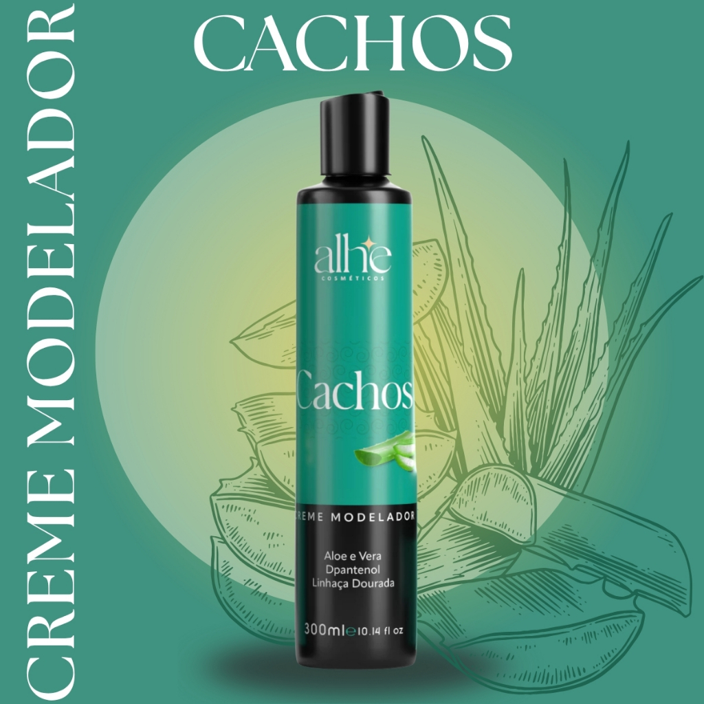 Creme Modelador de Cachos Aloe e Vera Dpantenol e Linhaça Dourada 300ml Modela Fortalece e Hidrata