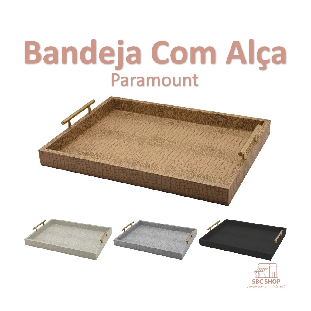 Bandeja Decorativa com Alça de Metal Grande 48X35X7,5 CM Paramount