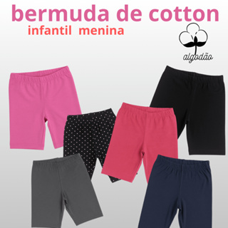 Bermuda cotton infantil menina algodão escolar elástico no cós confortável em Oferta na Shopee