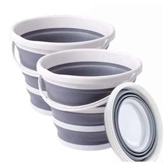 Kit com 2 Baldes Retratil Dobravel Silicone Resistente 10 Litros cada - Cinza-escuro - Powermaid em Oferta na Shopee