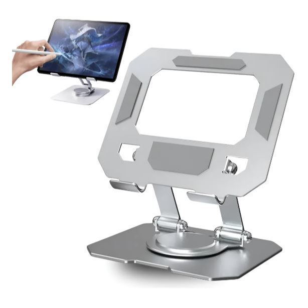 Suporte iPad Totalmente Alumínio de Mesa Base Rotatória Ajustável Dobrável 360º Para Tablets
