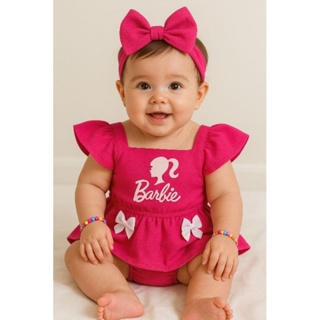 Romper Barbie com Laço e Pulseirinhas mesversário bebê em Oferta na Shopee