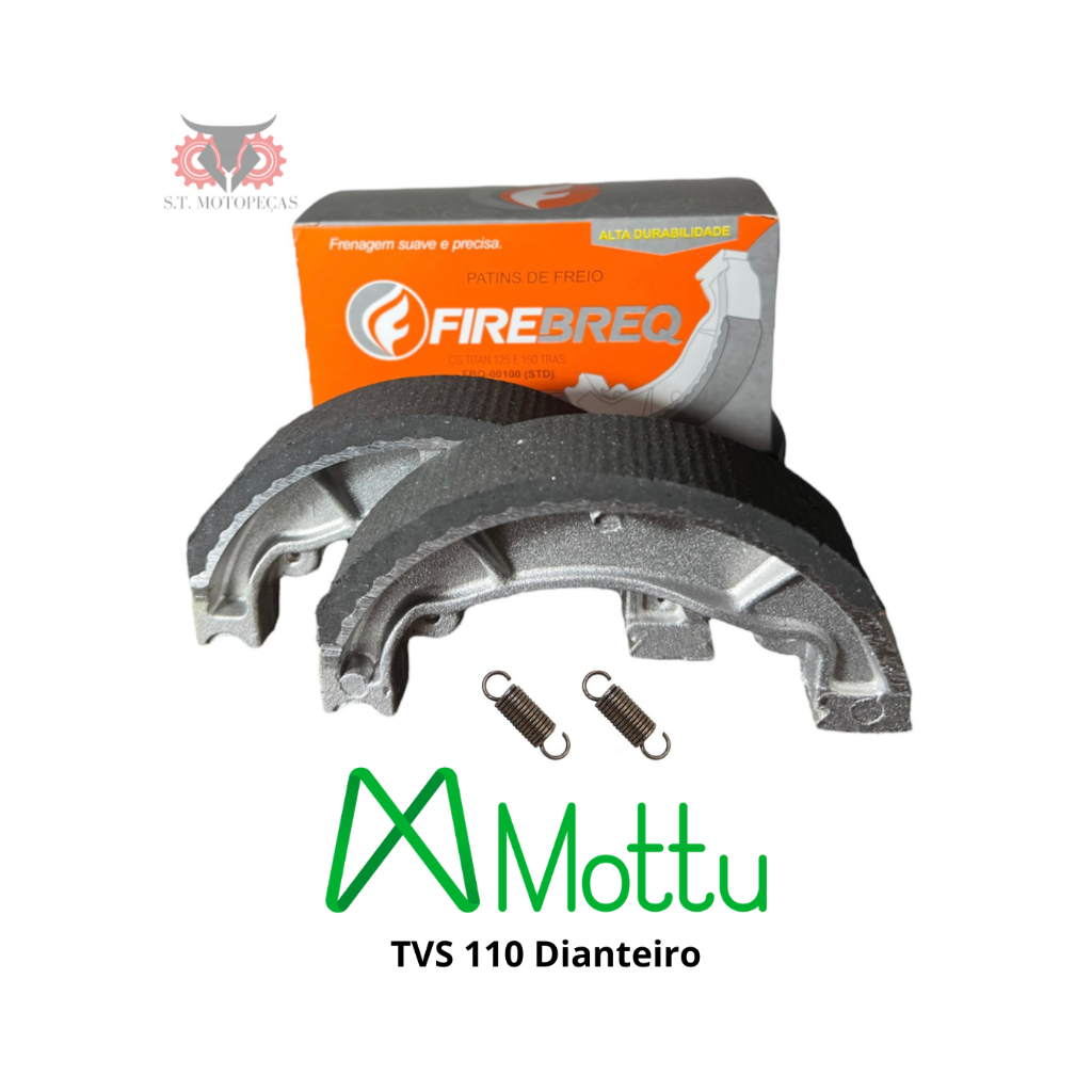Patim Lona de Freio Mottu TVS 110 Dianteira + Molas Firebreq em Oferta na Shopee