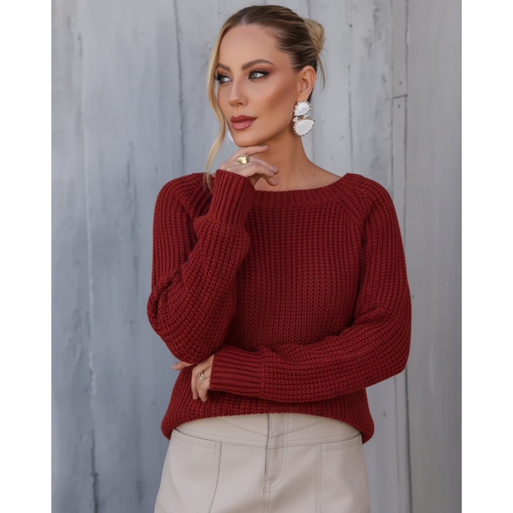 Blusa Feminina Tricot Suéter Tricot Manga Fang