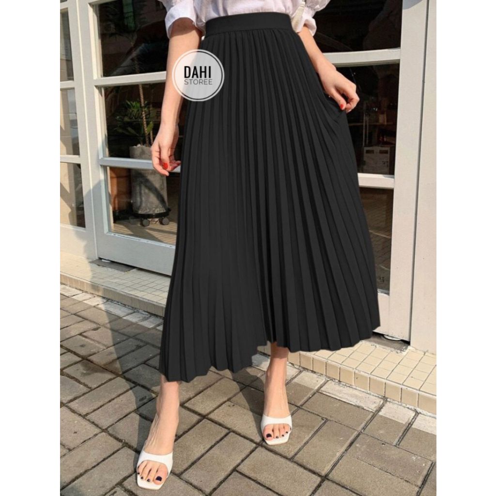 Saia midi plissada feminina lisa longuete com forro cintura alta moda evangélica casual e elegante em Oferta na Shopee