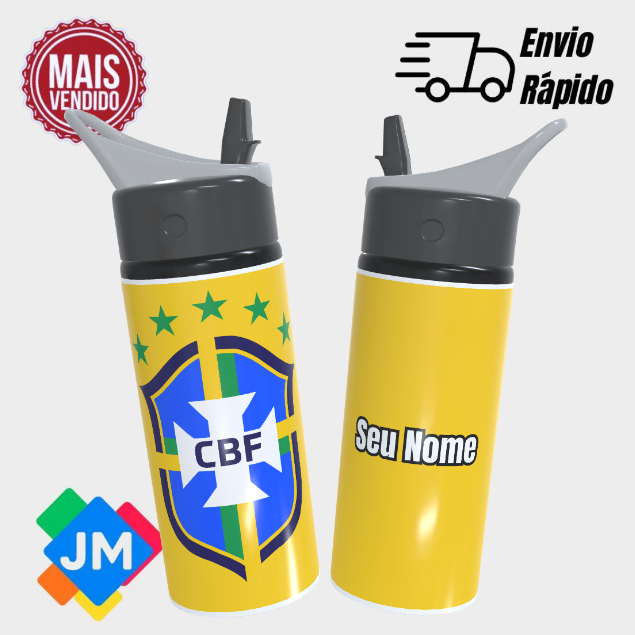 Garrafa Squeeze Personalizada Seleção Brasileira Com Nome Futebol Infantil Escolar Presente Único