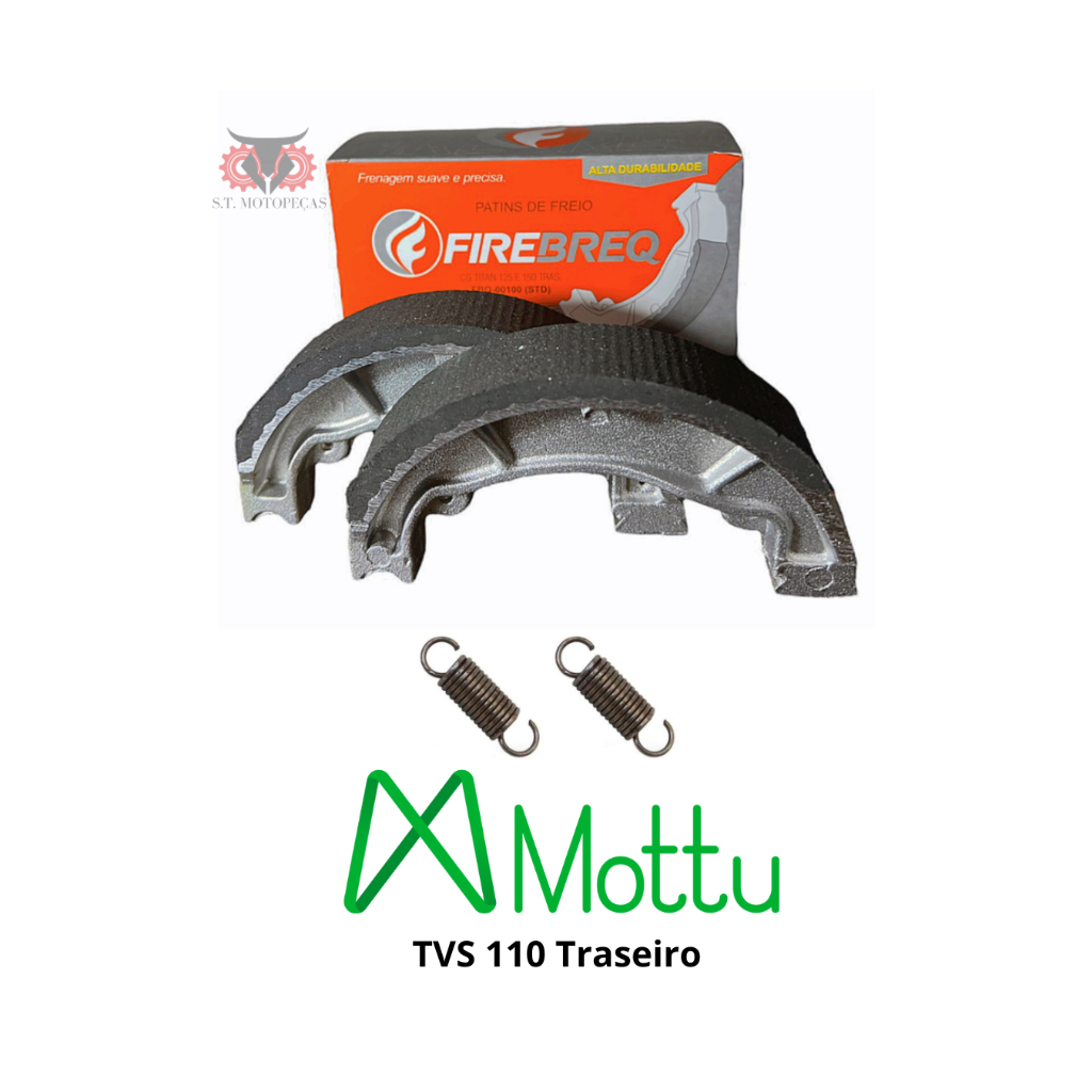 Patim Lona de Freio MOTTU TVS 110 Traseira + Molas Firebreq em Oferta na Shopee
