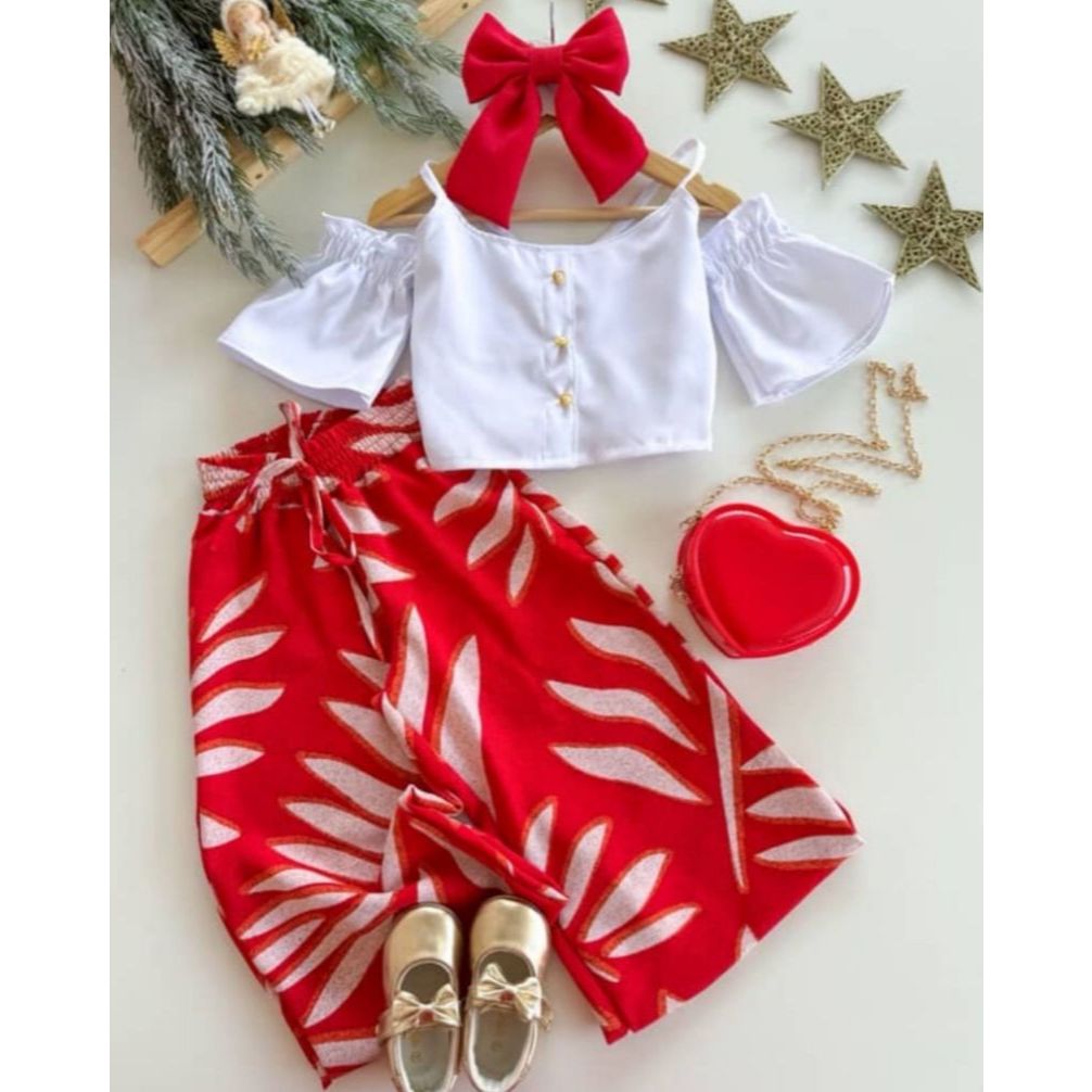 Roupa Infantil Menina Estilosa Blusa Cropeed Ciganinha + Calça Pantalona Luxo Blogueirinha Verão em Oferta na Shopee