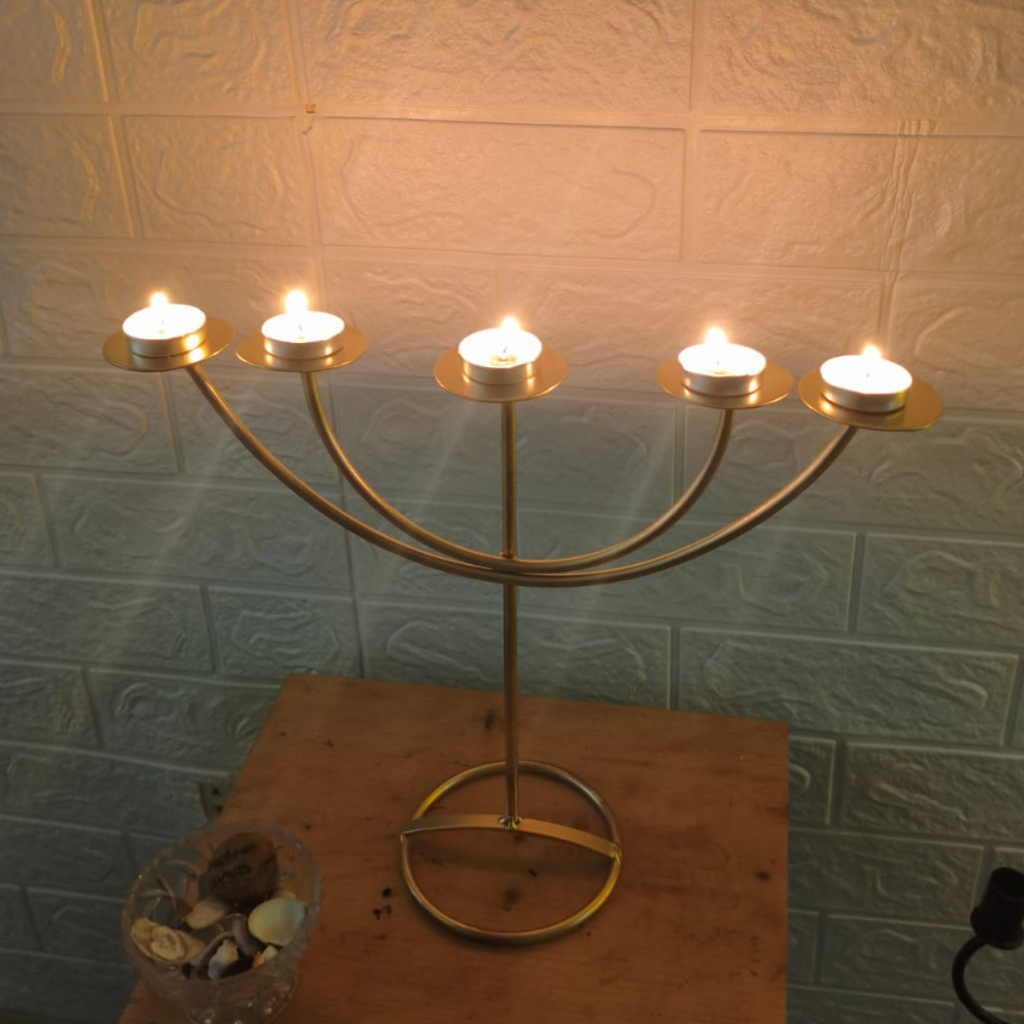 Castiçal Candelabro Clássico 5 Velas Artesanal Dourado Jantar Mesa Luxo