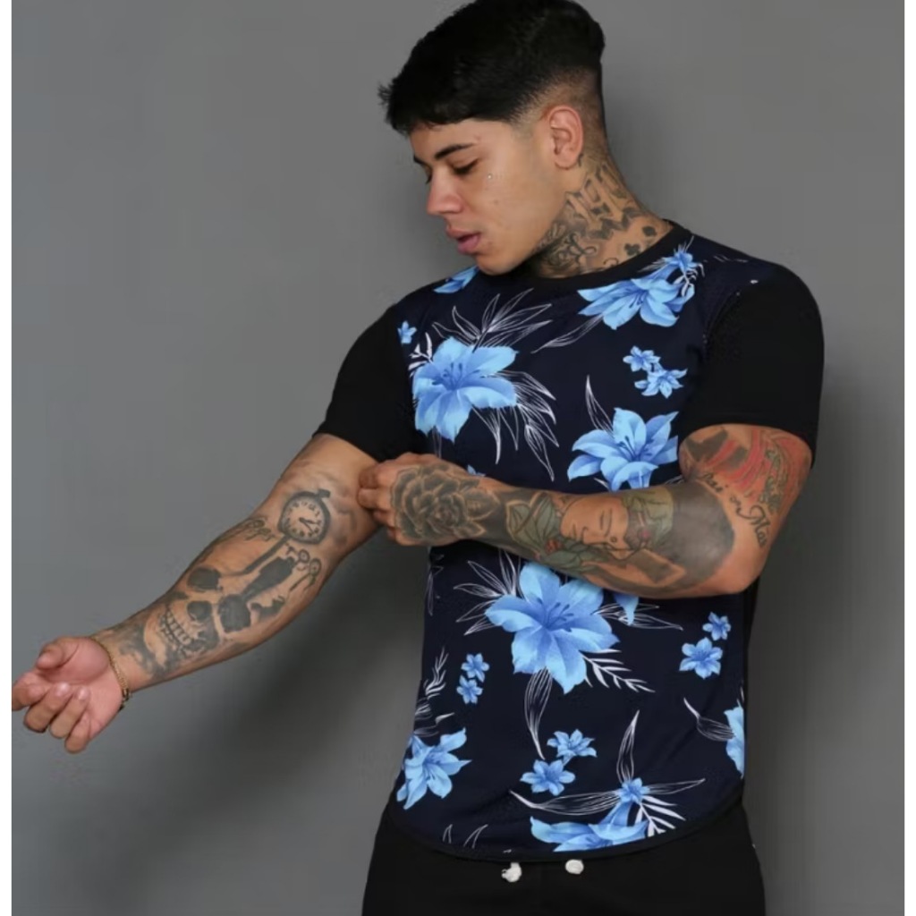 Kit 02 Camiseta Long Line Floral Masculina , Camiseta Florida Estilo e Leveza