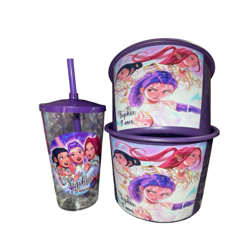 10 Kit Personalizado Balde+Copo Guerreiras do K-Pop em Oferta na Shopee