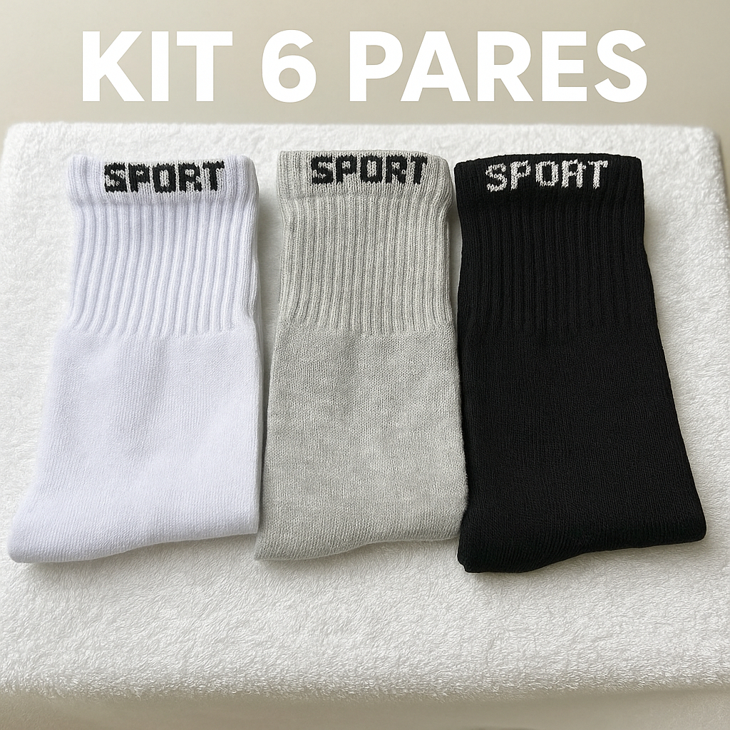 Kit 6 Pares de Meias Unissex Sport Cano Alto Algodão – Confortáveis e Resistentes