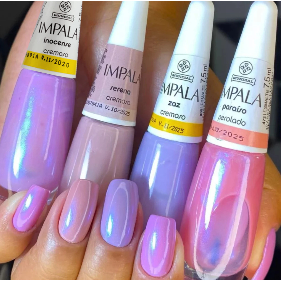 Kit de Esmaltes Impala Roxinho Rosa Perolado Clássicos Mais Vendidos