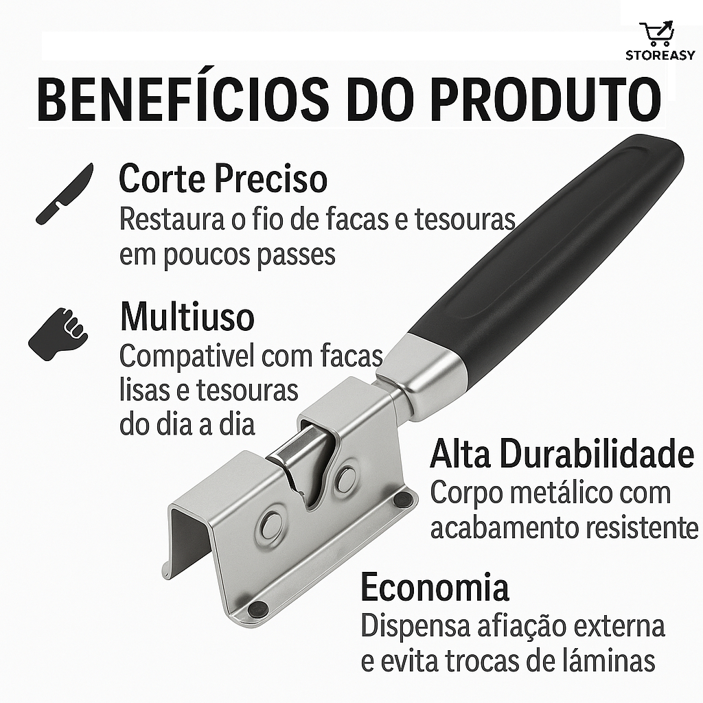 Afiador de Facas Amolador Aço Inox Tesouras Cabo Emborrachado Base Anti Aderente Prático
