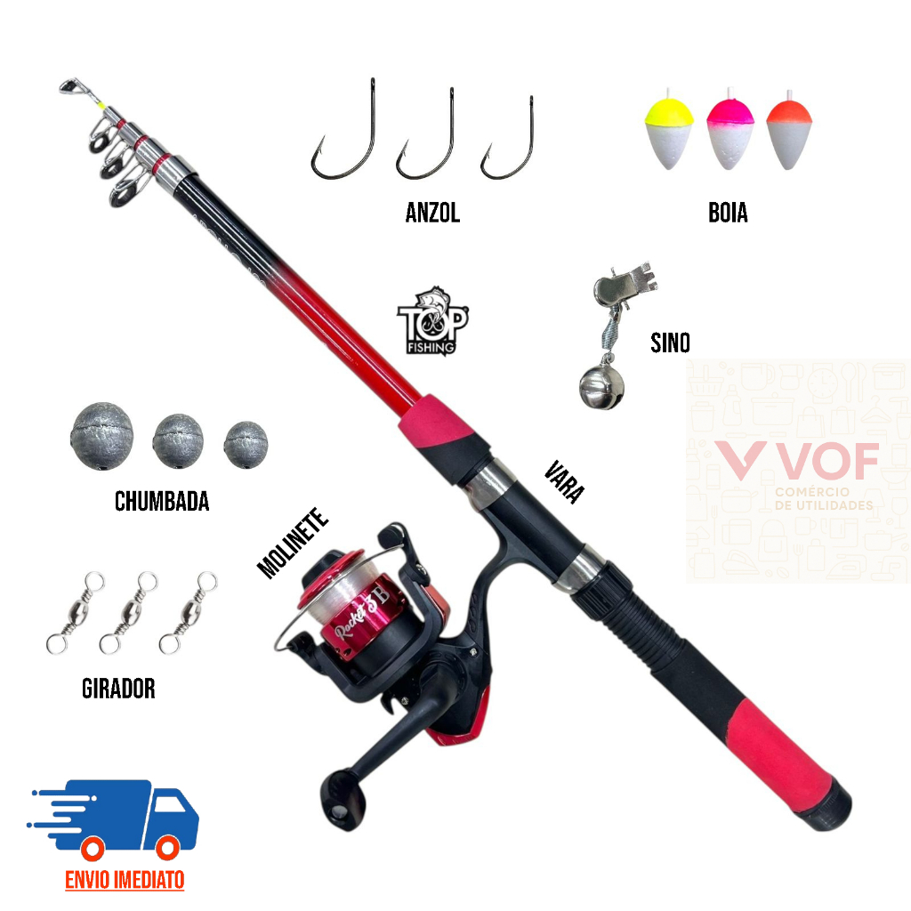 Kit Completo de Pesca 1 Vara Telescópica Apollo + 1 Molinete Rocket 3B Com Linha e Acessórios