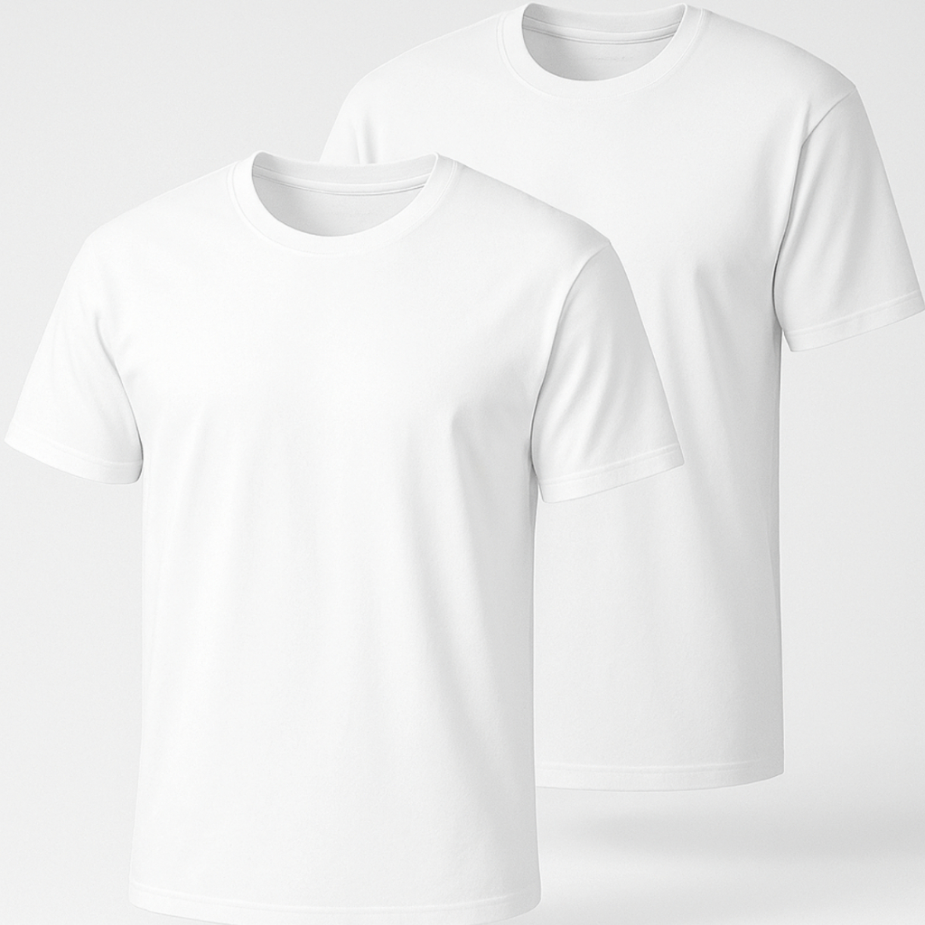 Kit 2 Camisetas Branca Básica Algodão Manga Curta Confortável Unissex Costura Overlock Camisa Básica