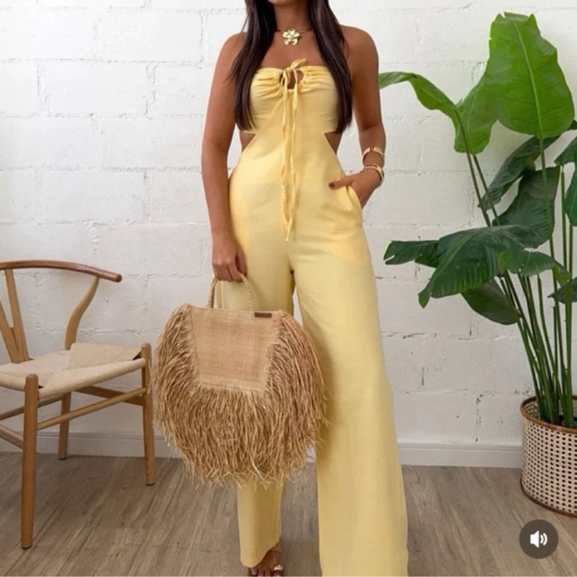 Macacão Kelly Feminino Longo Pantalona Forrado Com Bojo Tecido Sensorial Modelo Verão em Oferta na Shopee