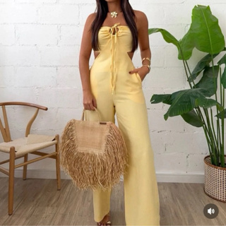 Macacão Kelly Feminino Longo Pantalona Forrado Com Bojo Tecido Sensorial Modelo Verão em Oferta na Shopee