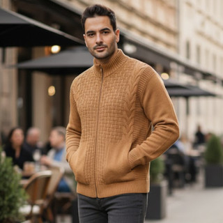 Jaqueta Tricô Masculina com Zíper e Bolsos Casaco Tricot Masculino Casual Moderno Inverno P M G GG
