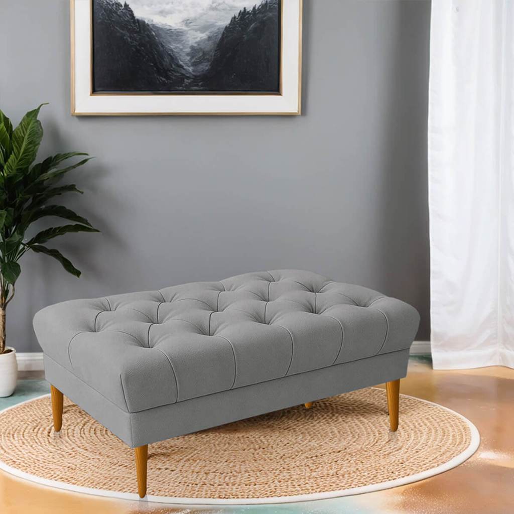 Puff Retrô Luiz XV Capitonê Retangular 120cm Estofado Decorativo Recepção Salão Sala de Estar Suede