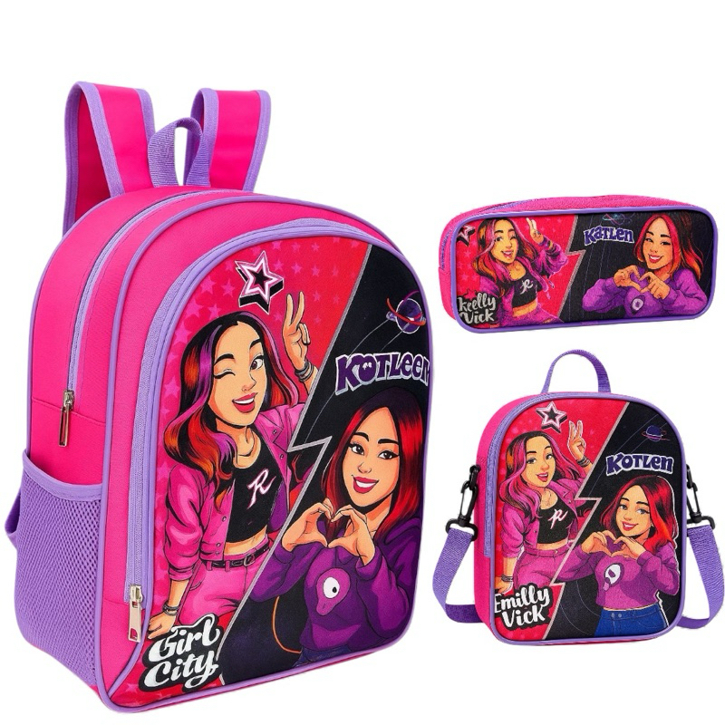 Kit Escolar Emily Vick Lancheira Térmica + estojo mochila com Forro interno Reforçada em Oferta na Shopee