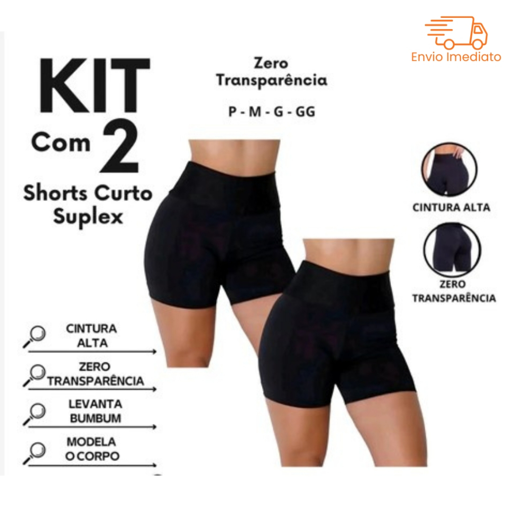Kit 2 Shorts Feminino de Academia  Meia Coxa Cintura Alta Bermuda Zero Transparência em Oferta na Shopee