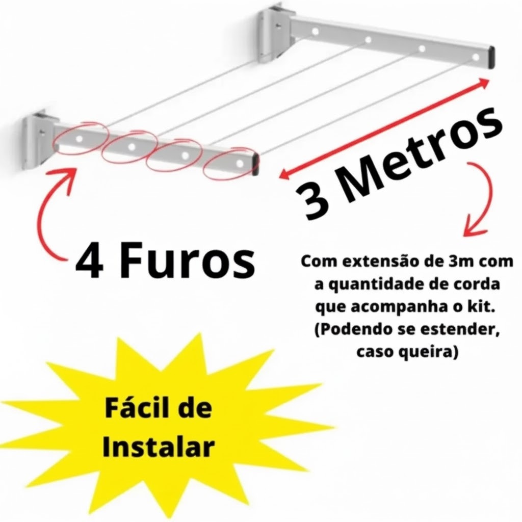 Varal alumínio reforçado retrátil de parede para roupas apartamento sacada. Que suporta até 90kg em Oferta na Shopee