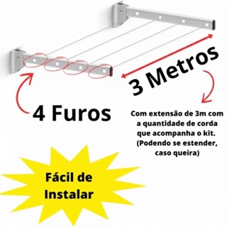 Varal alumínio reforçado retrátil de parede para roupas apartamento sacada. Que suporta até 90kg em Oferta na Shopee