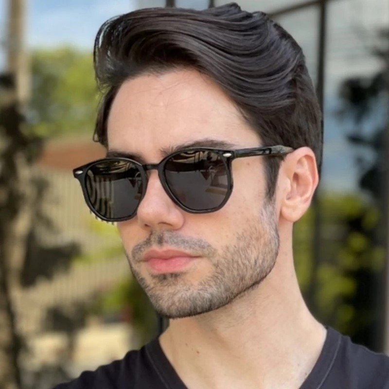 Óculos de Sol Masculino Armação Hexagonal Quadrada Moda 2026 Modelo Clássico Lente Preta Gael