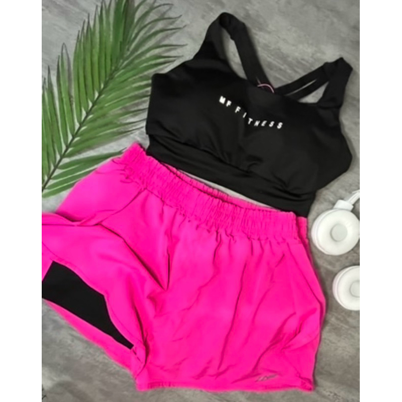 Conjunto de shorts duplo fitness tactel com e sem bolso treino academia +mimo academia Crossfit corrida