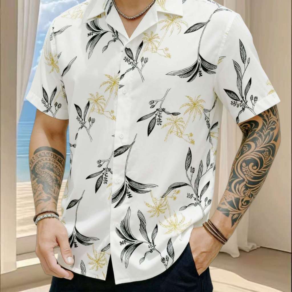 Camisa Floral Havaiana de Florida Masculina Manga Curta em Oferta na Shopee