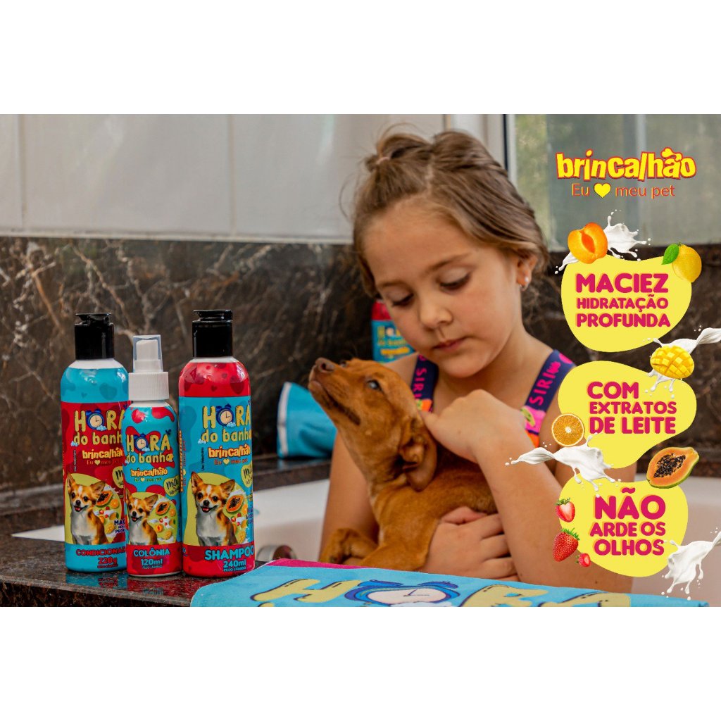 Kit Shampoo Condicionador e Perfume Para Cachorro e Gato Milk Tutty Frutti e Melancia Brincalhão