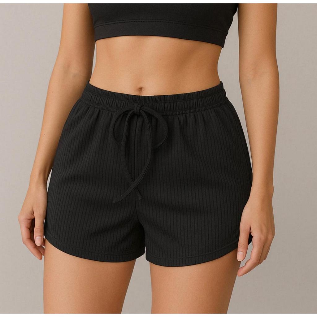 Short Feminino Curto Malha Canelada Confotável Esportivo Academia Praia Verão