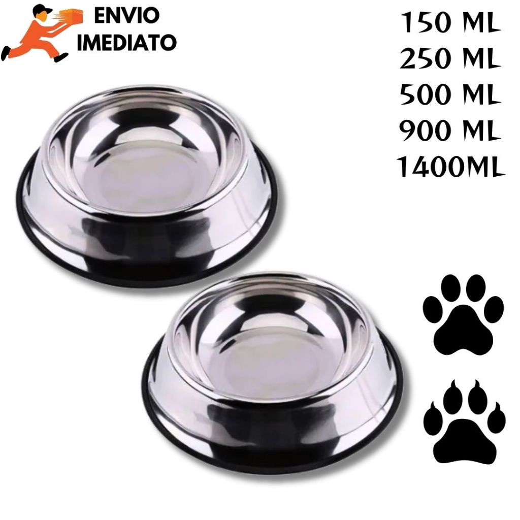 Comedouro e Bebedouro Vasilha Inox para Cães e Gatos - Resistente Mais Vendido - 150ml a 1400ml