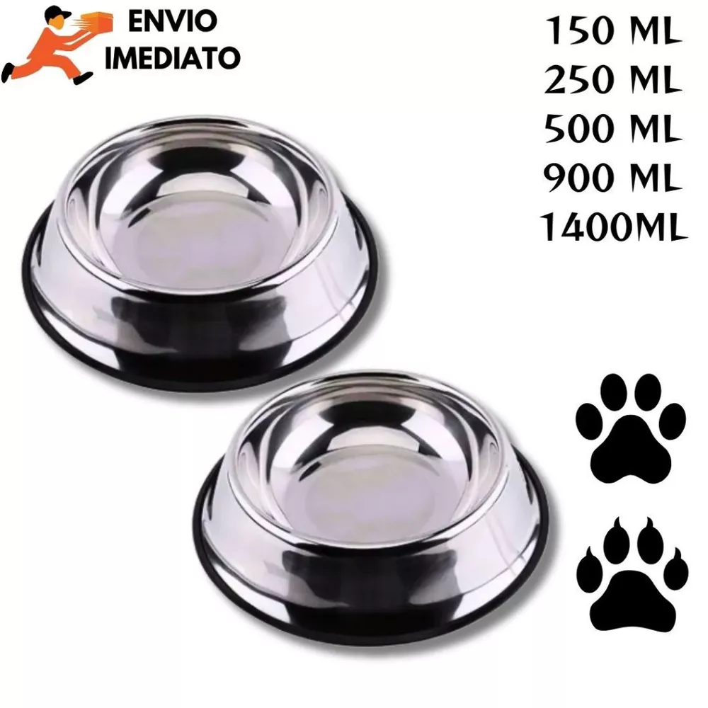 Comedouro e Bebedouro Vasilha Inox para Cães e Gatos - Resistente Mais Vendido - 150ml a 1400ml