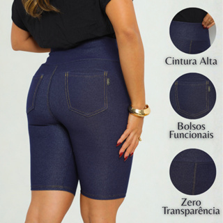 Shorts Jeans Fake Feminino Cotton com Elastano Cintura Alta Bolso M ao G2 em Oferta na Shopee