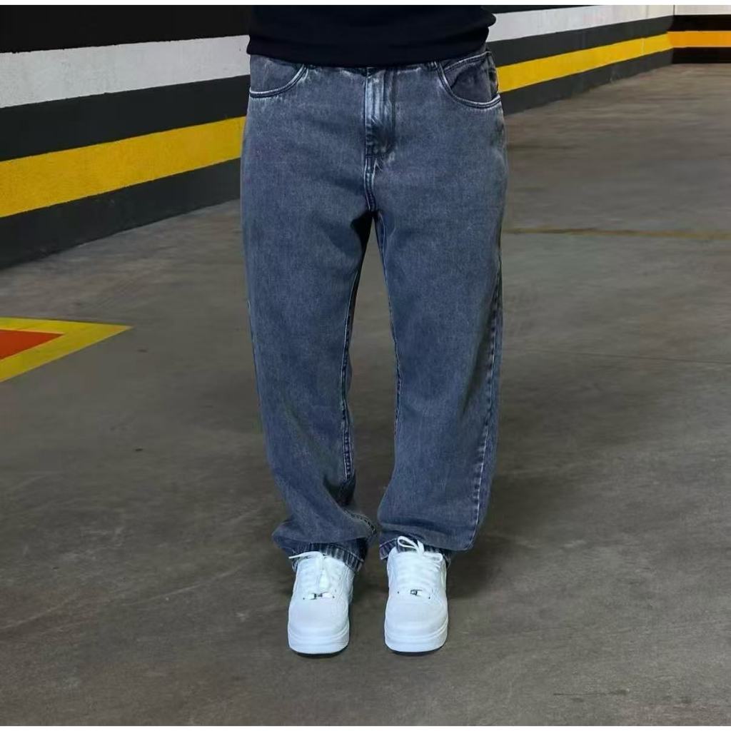 Calca Balao Reta Jeans Masculina Bag Boca Larga Streetwear