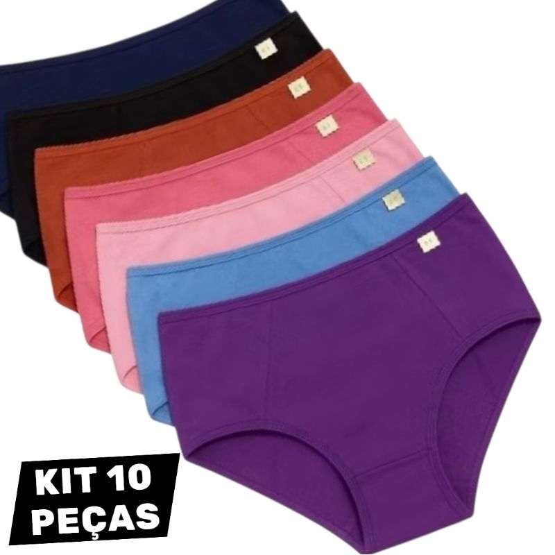 Kit Calcinhas Cintura Alta Microfibra Senhora Calçola Básica  Feminina  -  Qualidade para o Dia a Dia em Oferta na Shopee