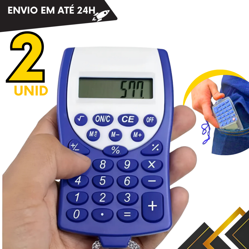 Kit 2 ou 1 un - Calculadora Eletronica c/ Cordão Auto Desligável 8 Dígitos Portátil Colorido