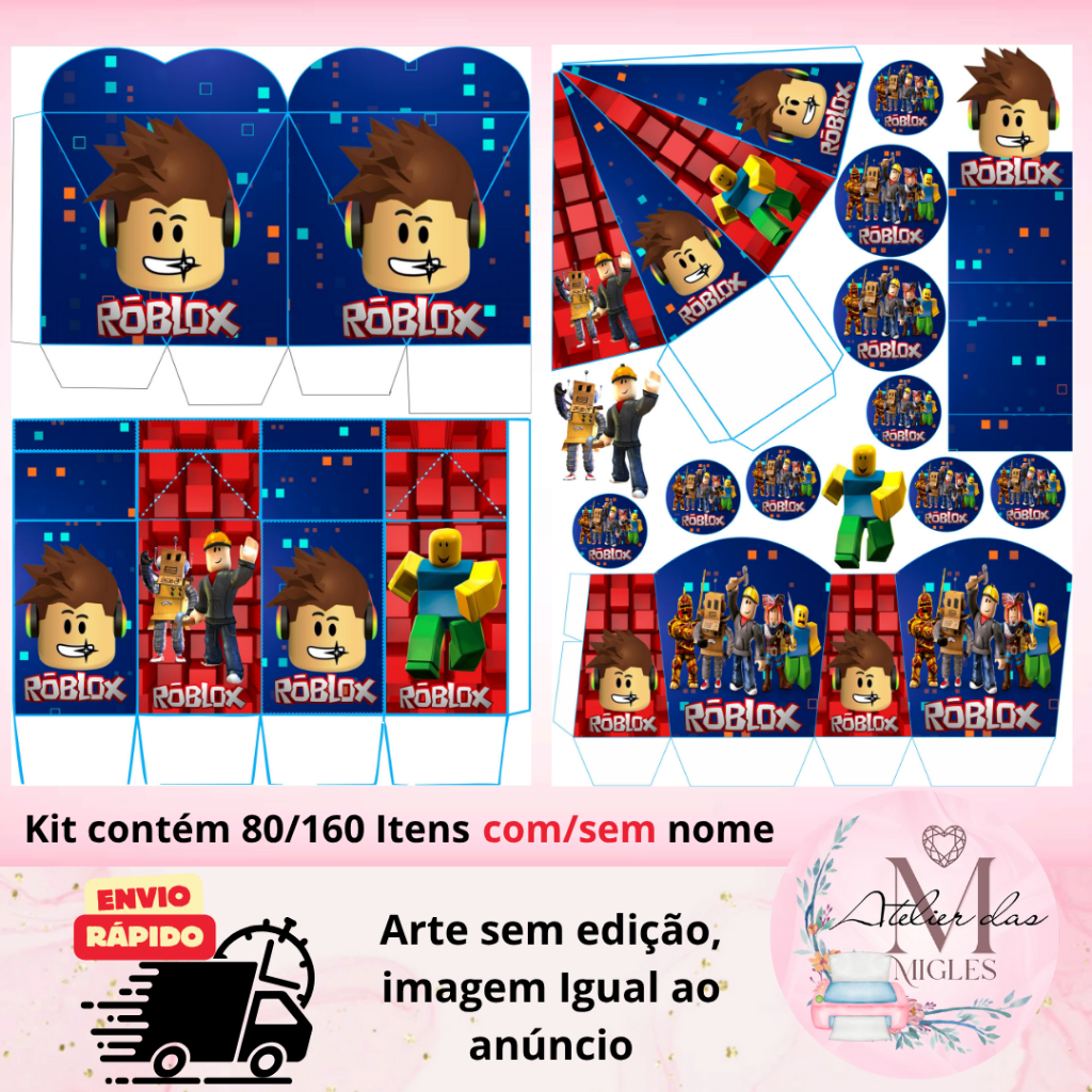 Kit com 80/160 itens lembrancinhas ROBLOX (COM/SEM NOME) - Envio rápido!!! em Oferta na Shopee