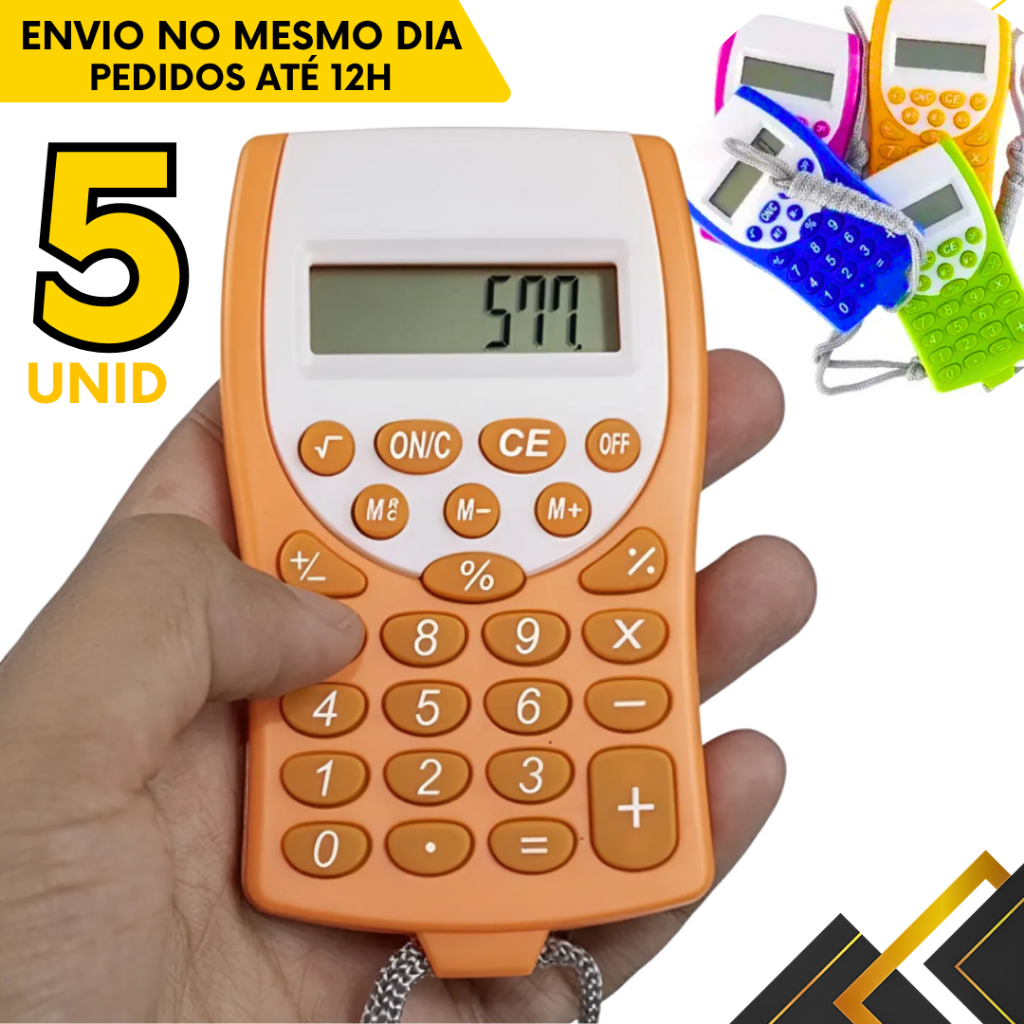 Kits 5, 4 ou 2 un - Calculadora Eletronica com Cordão Auto Desligável 8 Dígitos Portátil Colorido