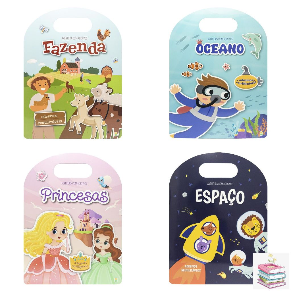 Livro Infantil Com Adesivos Reutilizáveis • Diversão Criativa • Escolha o Tema