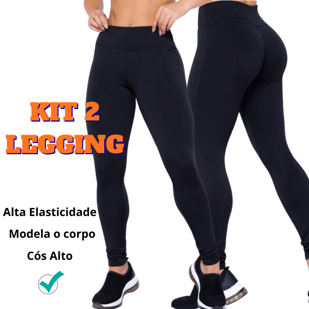 Kit 2 Calça Legging Suplex Preta Fitness Cintura Alta Zero Transparência Academia Yoga Caminhada