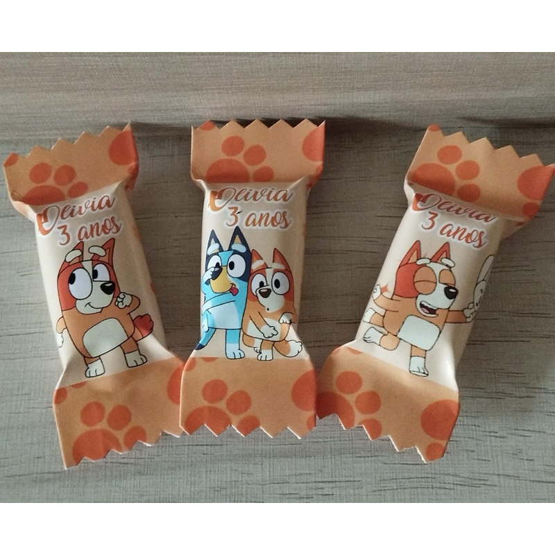 50 balas personalizadas para festa infantil Lembrancinhas - Bluey e Bingo  (Personalizamos com o nome e a idad