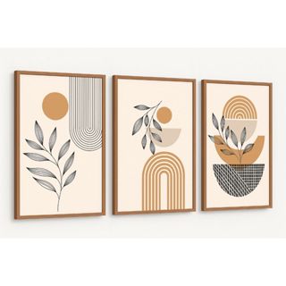 Quadro Decorativo 3 Peças Arte Moderna Abstrata Estilo Boêmio Formas Geométricas Minimalista em Oferta na Shopee